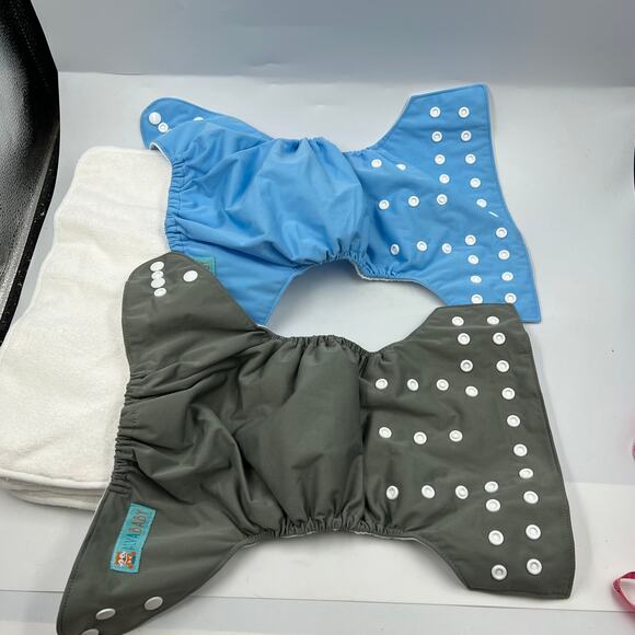 ALVABABY Cloth Diaper Reusable One Size Adjustable Blue & Gray With 4 Inserts - Picture 8 of 10